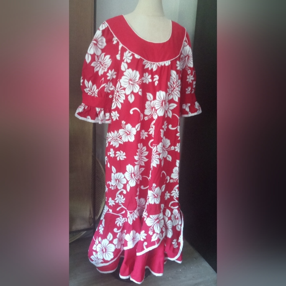 Vintage Hawaiian Maxi Dress Mumu Tropical Hibiscus XL - Picture 12 of 12